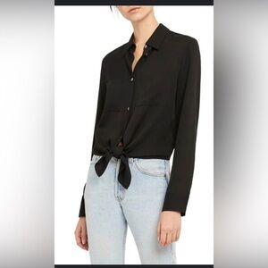 Theory Pure Silk Tie-Front Shirt in silk georgette black elastic back ,size M